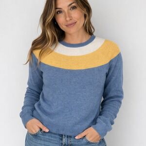 Smartwool Edgewood Colorblock Crew Sweater Womens Small Blue Yellow Wool Blend